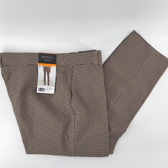Rafaella Pants - New Rafaella Womens‎ 12 Brown Tan Black Stretch Pull On Ankle Pants Houndstooth